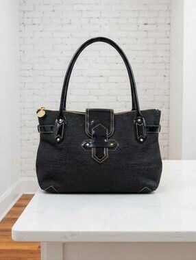 Eric Javits Black Woven Tote with Gloss Trim